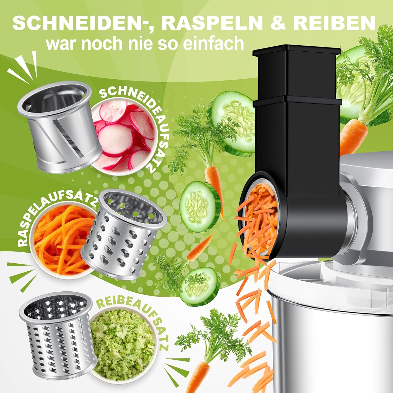 KESSER® 3 in 1 Universal Küchenmaschine K-KM 3000 mit Fleischwolf Knetmaschine Multifunktionale Rührmaschine 5,5L Schüssel mit 3 Rührwerkzeuge, 1,5L Entsafter, Zubehör-Set, Pasta & Gebäckformen