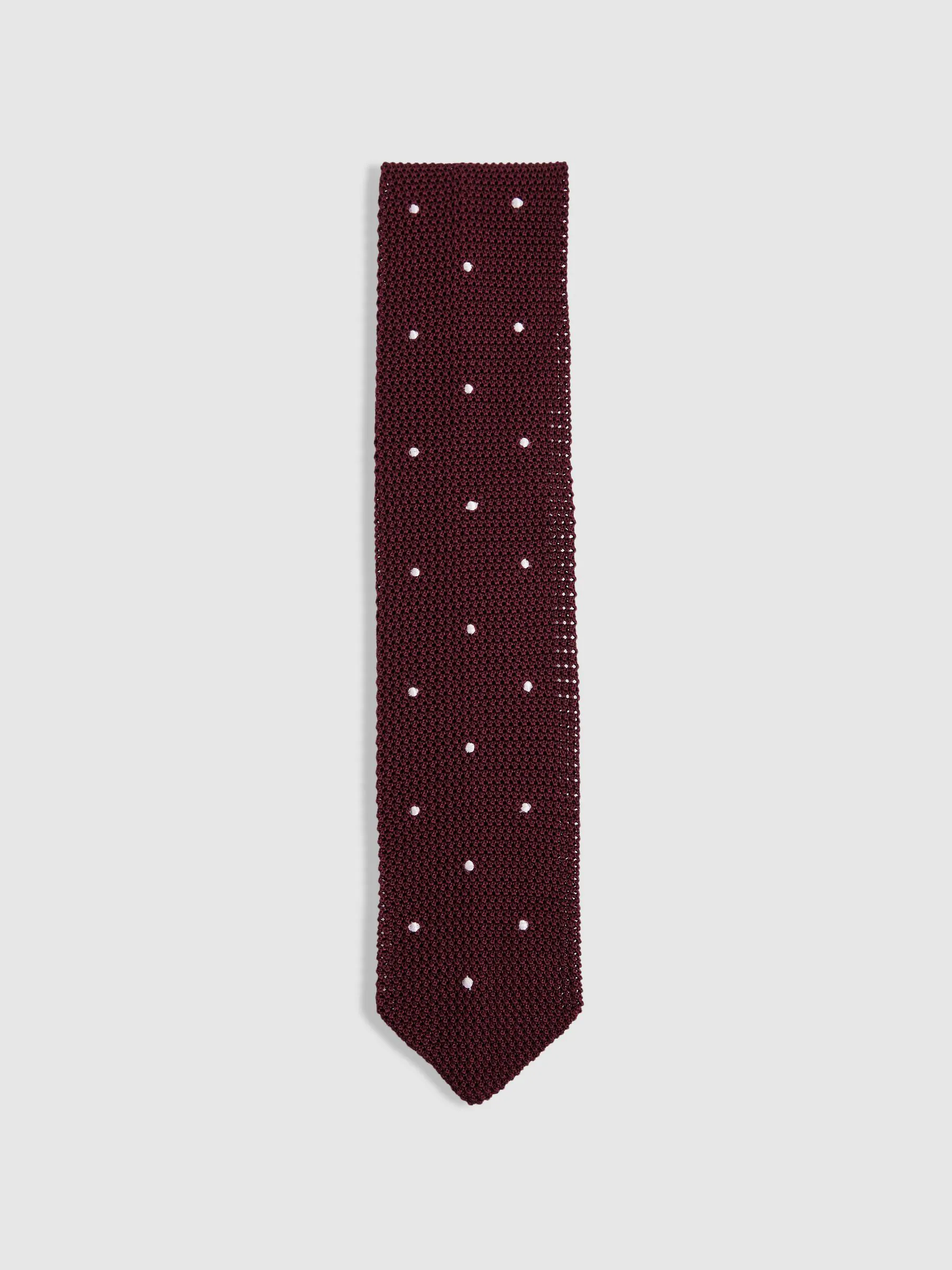 Bordeauxrood - Reiss Punto Spot Silk Knitted Pin-Dot Tie