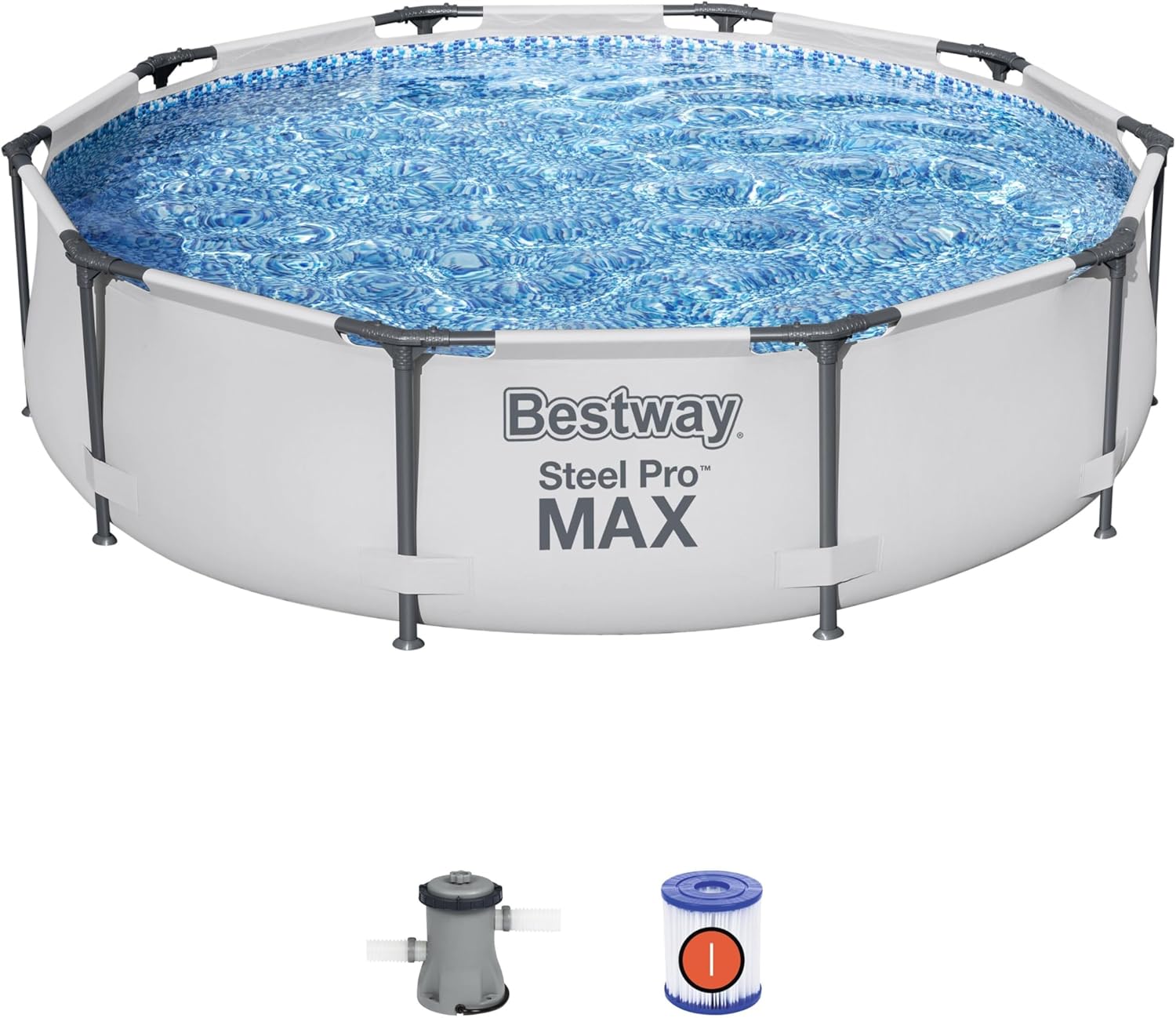 Bestway Frame Pool Steel Pro, Set mit Filterpumpe, 305 x 76 cm, blau
