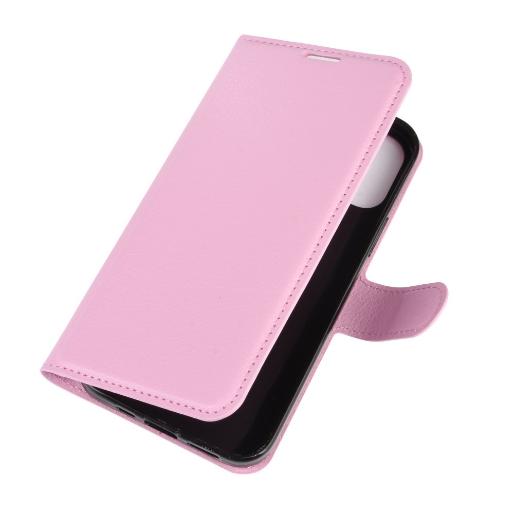 iPhone 12 / iPhone 12 Pro Leder Tasche Flip Cover Litchi Look - Rosa
