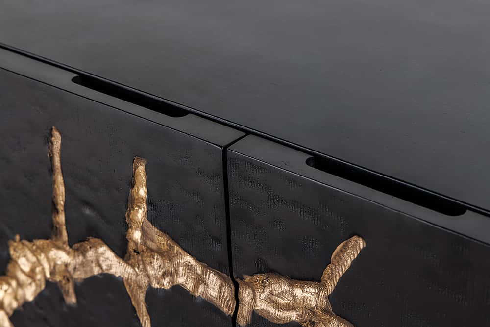Massivholz Highboard THE CIRCLE 120cm schwarz gold Mango Metall Retro