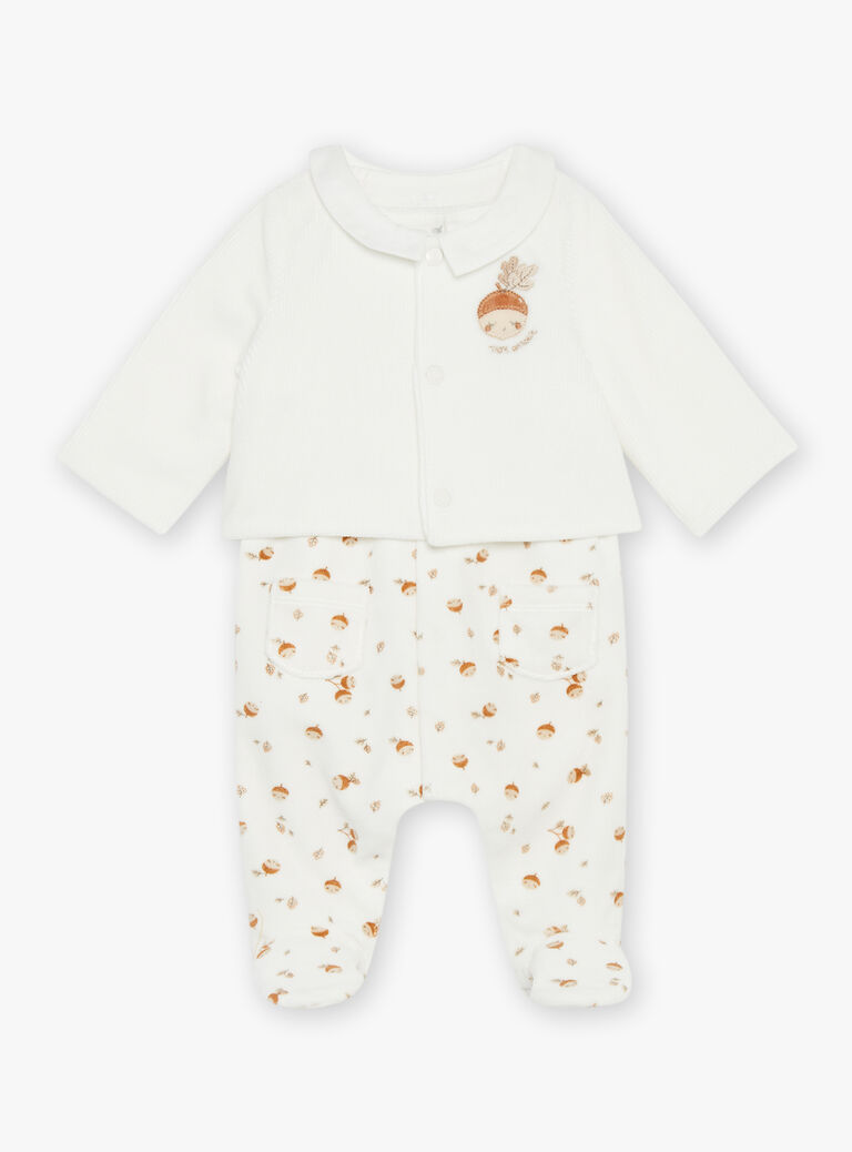 Grenouillère et gilet écrus en velours en coton biologique et polyester recyclé