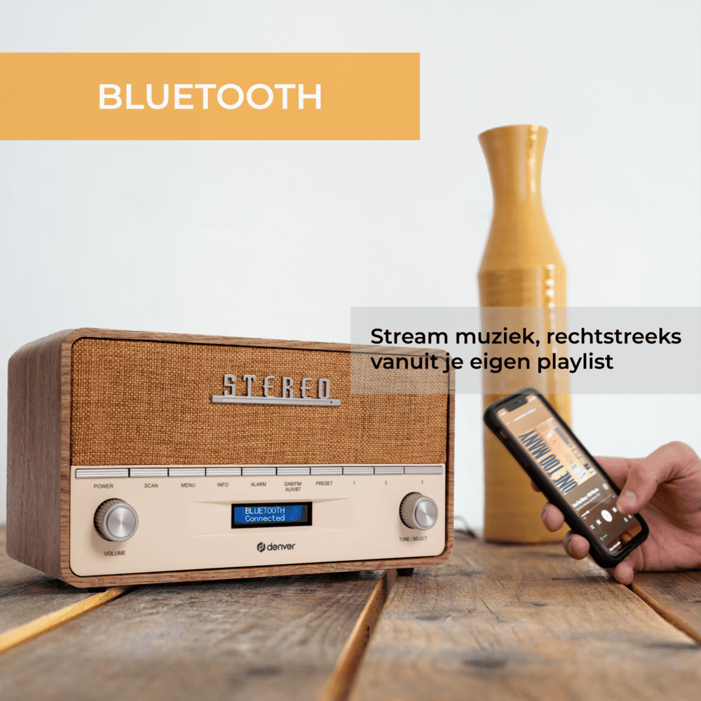 Denver DAB36 DAB+/FM Bluetooth Radio - Lightwood