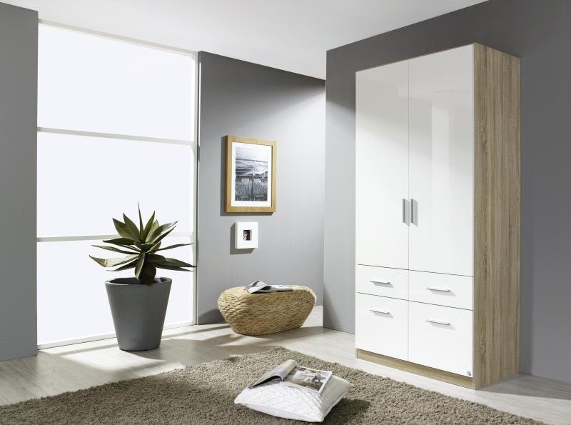 Kleiderschrank - Sonoma Eiche - weiß - 91 cm