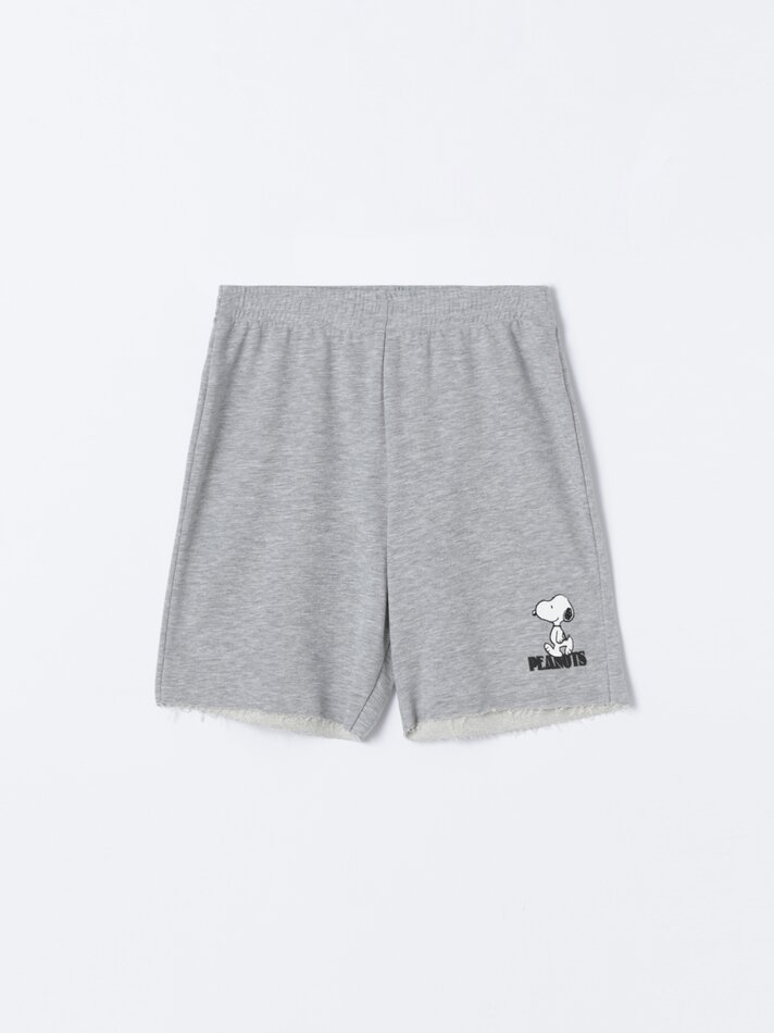 Shorts de moletom estampados com Snoopy Peanuts™ - Cinza mesclado