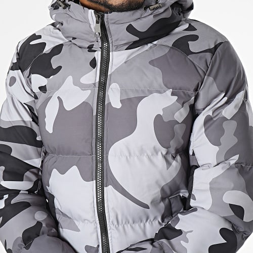 Doudoune Capuche Gris Camouflage