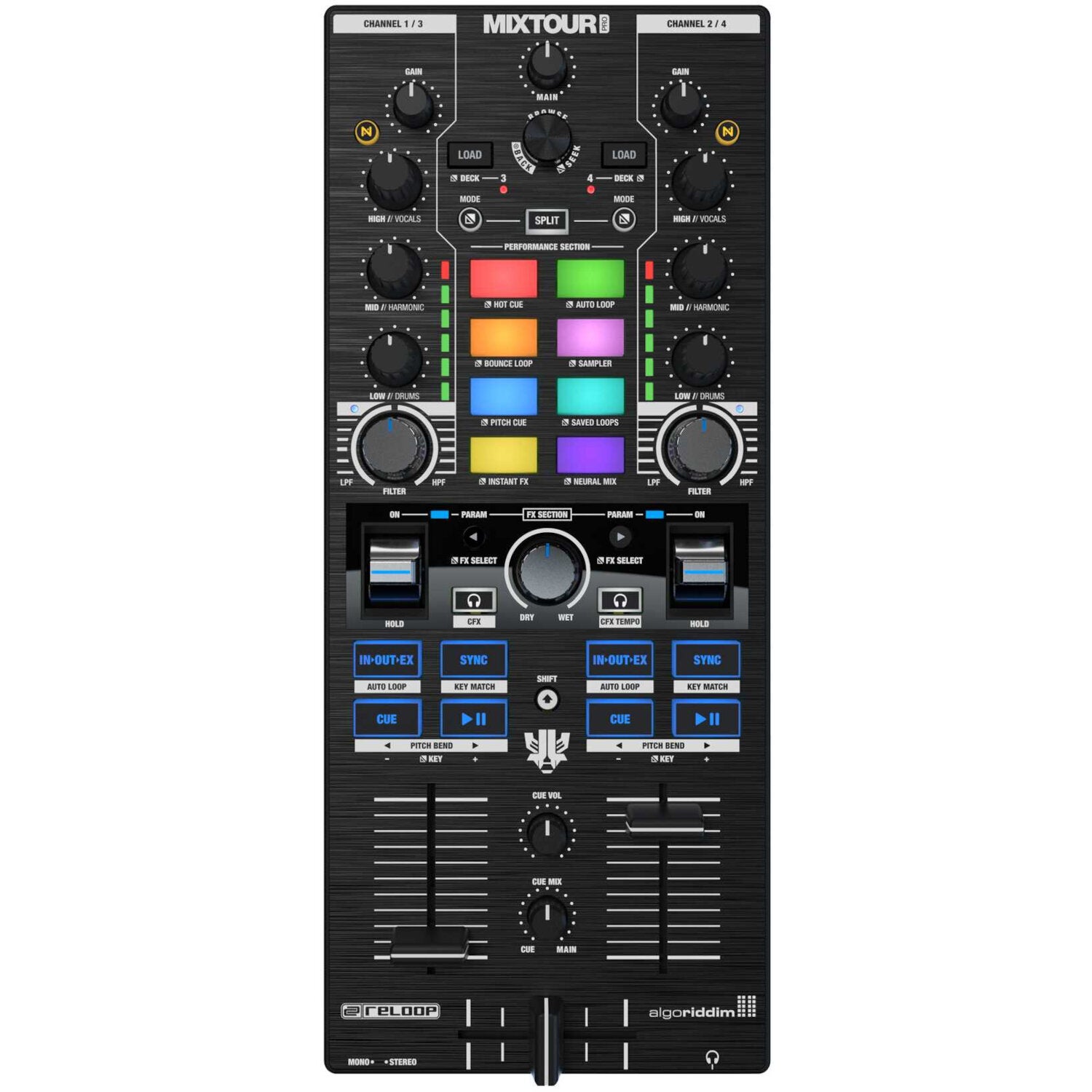 Reloop Mixtour Pro portable 4-decks DJ-controller voor Algoriddim