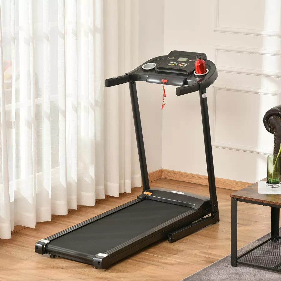HOMCOM Laufband Training für Zuhause, Tassenhalterungen und Handyhalter schwarz, Grau