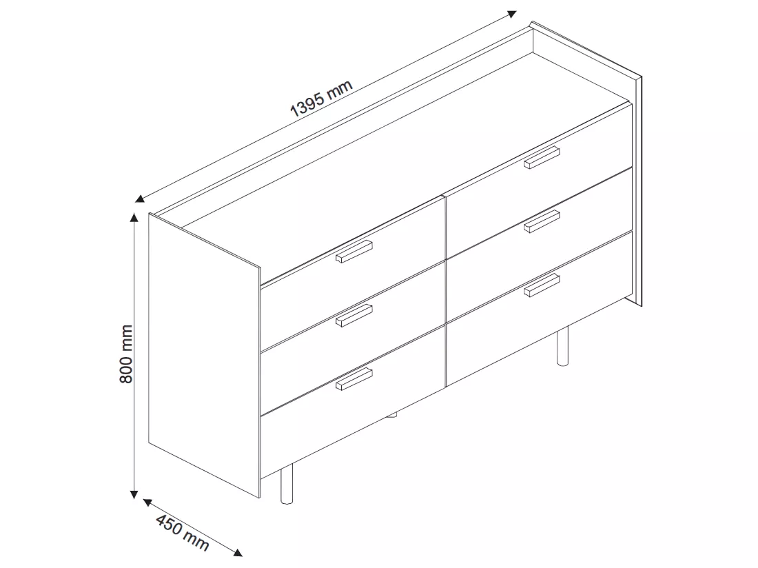 Commode 6 tiroirs panneaux de fibres noir et bois MIKO