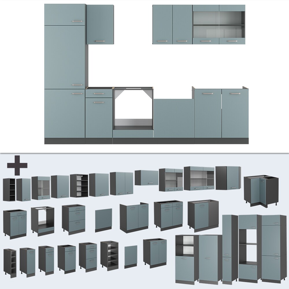 Vicco Küchenzeile R-Line Solid Anthrazit Blau Grau 300 cm modern Küchenschränke Küchenmöbel