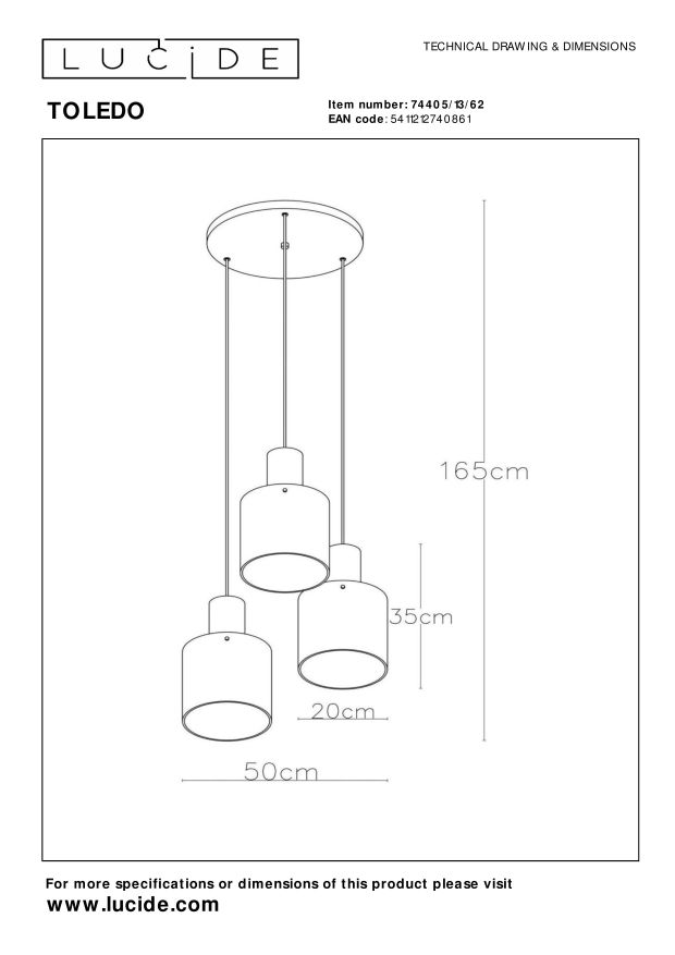 Toledo 3 cluster hanglamp rond amber