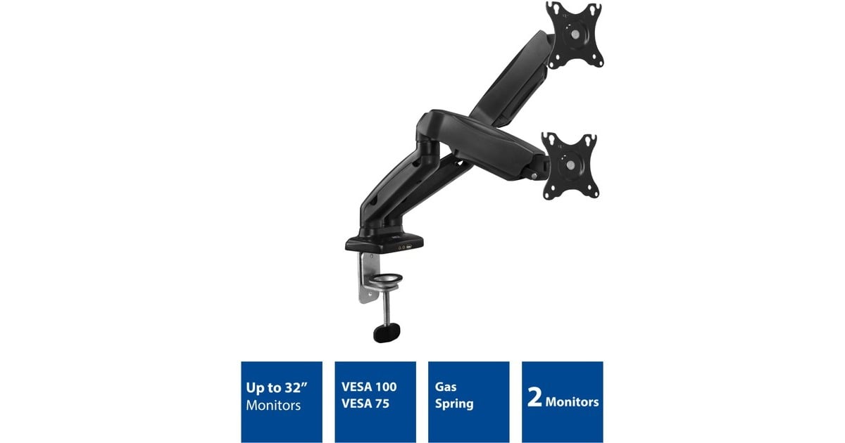 ACT ConnectivityMonitorarm office met gasveer, 2 schermen  (Zwart)