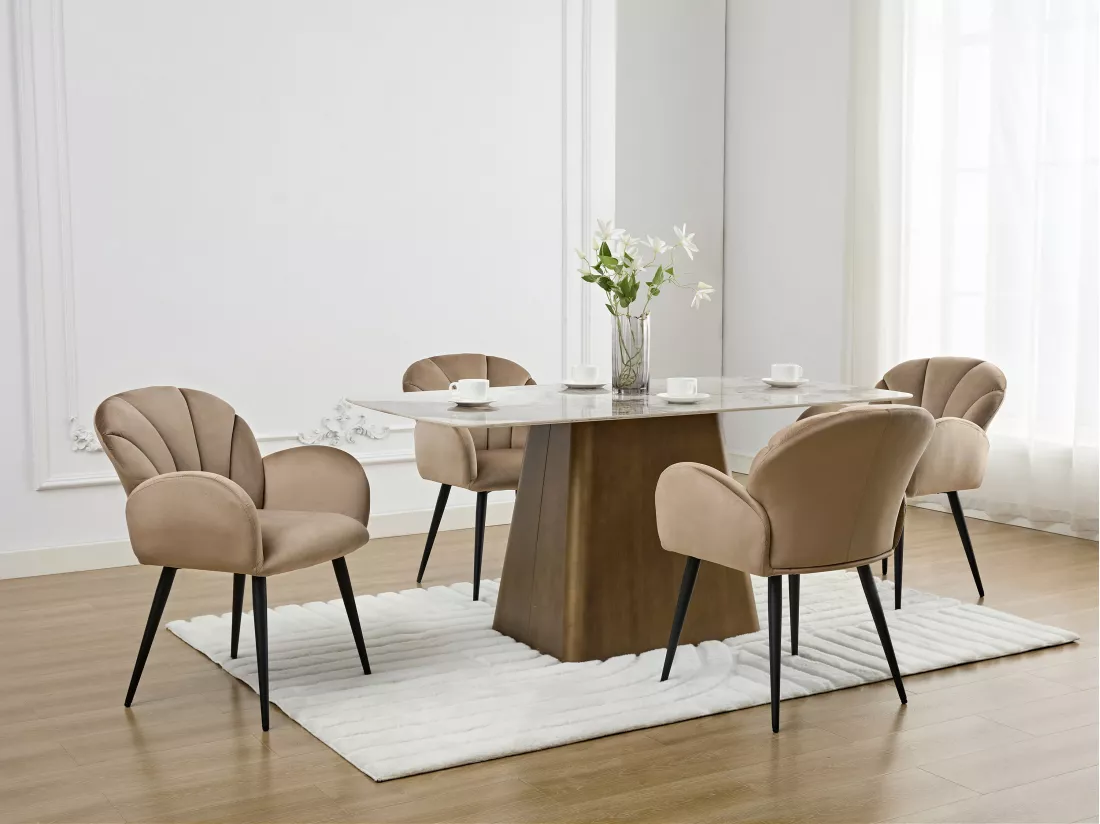 Lot de 6 chaises avec accoudoirs en velours et métal noir - Beige - LANSENA de Pascal Morabito