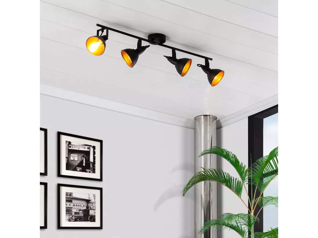Plafonnier Orientable Aluminium Emer 4 Spots Noir Noir