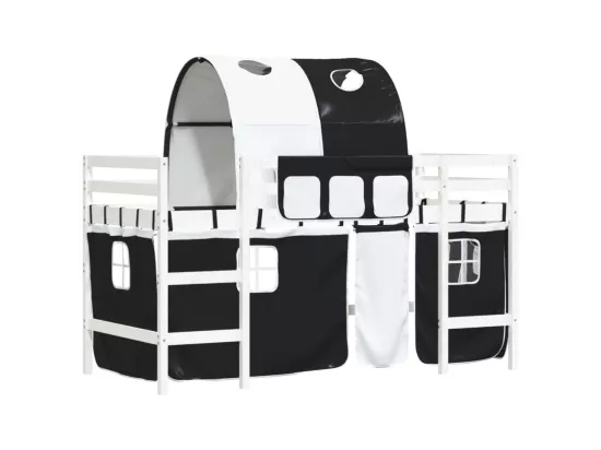 Lit mezzanine enfants et tunnel blanc/noir 90x200 cm pin massif
