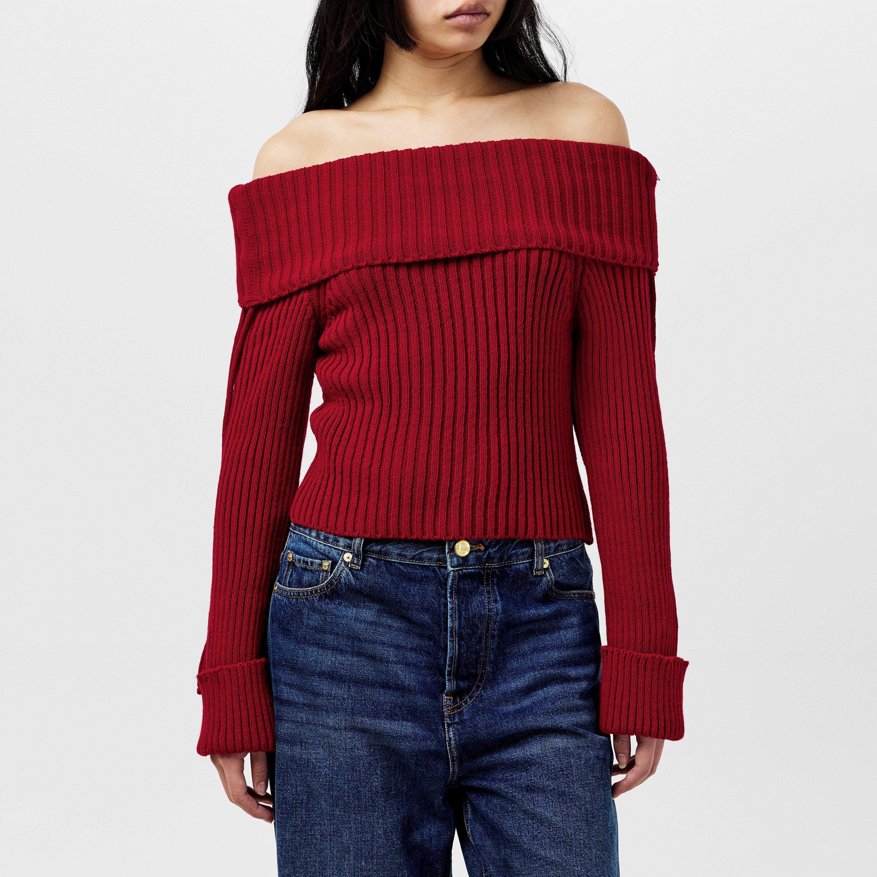 Missy Empire ME Knitted Bardot Fold Down Jumper Womens