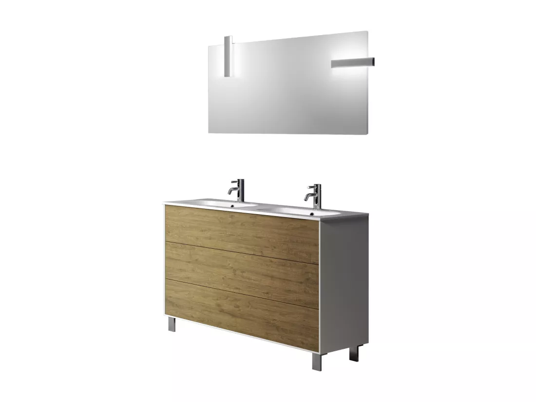 Ensemble de salle de bain double vasque 5 pièces IGEA chêne miel
