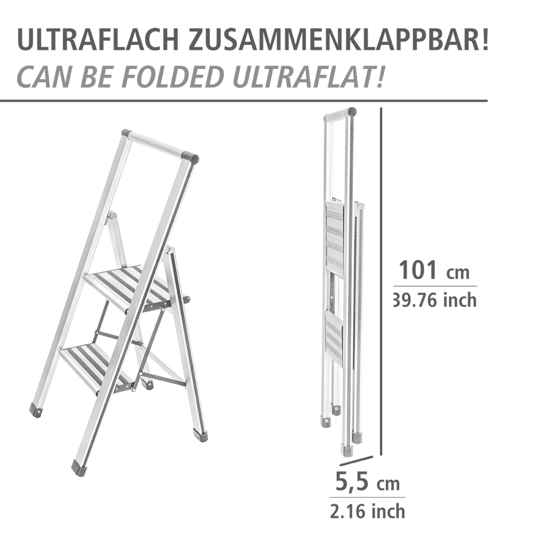 WENKO Trittleiter »Modell Alu-Design« Klapptritt Leiter, rutschsichere XXL-Stufen, klappbar, bis 150 kg