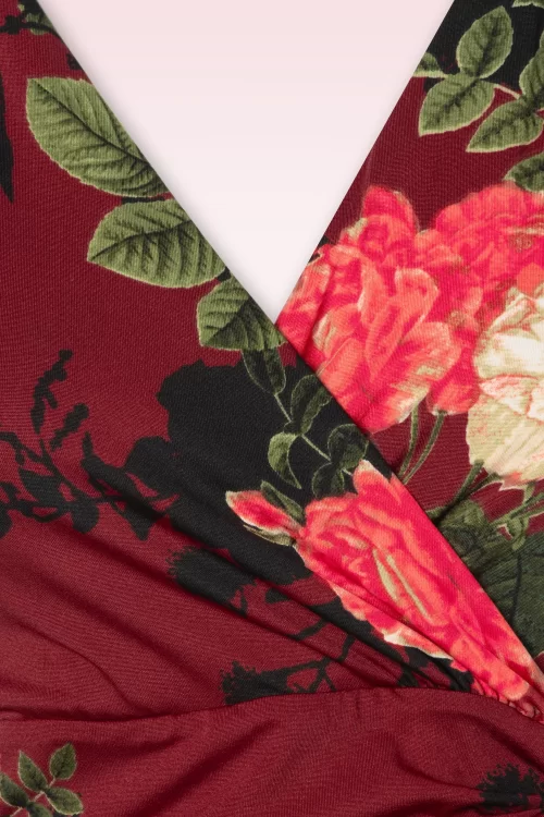 Vintage Chic for Topvintage Irene floral cross over swing jurk in wijnrood