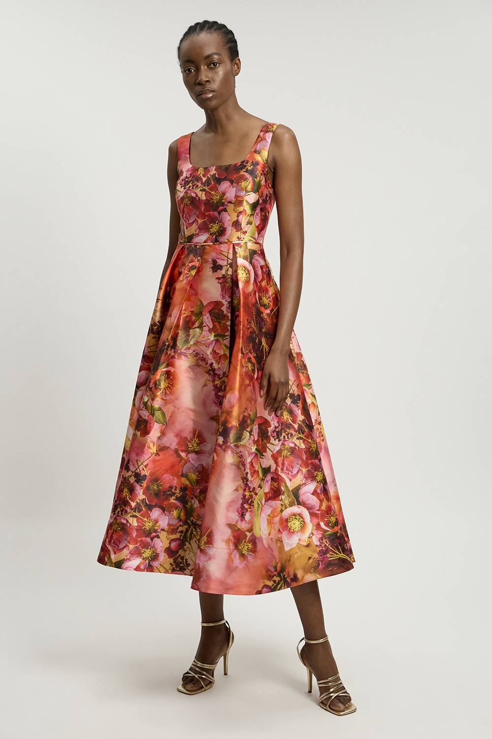 KarenMillen Robe Longue Tissée À Corset Imprimé Floral Orange En Sergé Jacquard Petite