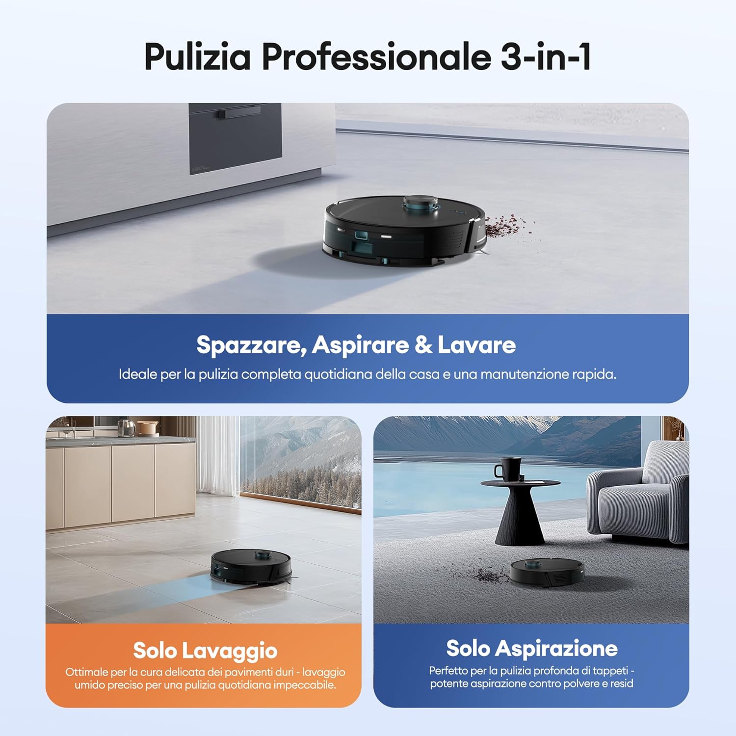 Ultenic Saugroboter mit Wischfunktion 6000Pa, Staubsauger Roboter mit LiDAR Navigation, 3 in 1 Saug und Wischroboter, 150 Min Laufzeit, App Steuerung, Ideal für Tierhaare, Teppich & Hartböden​