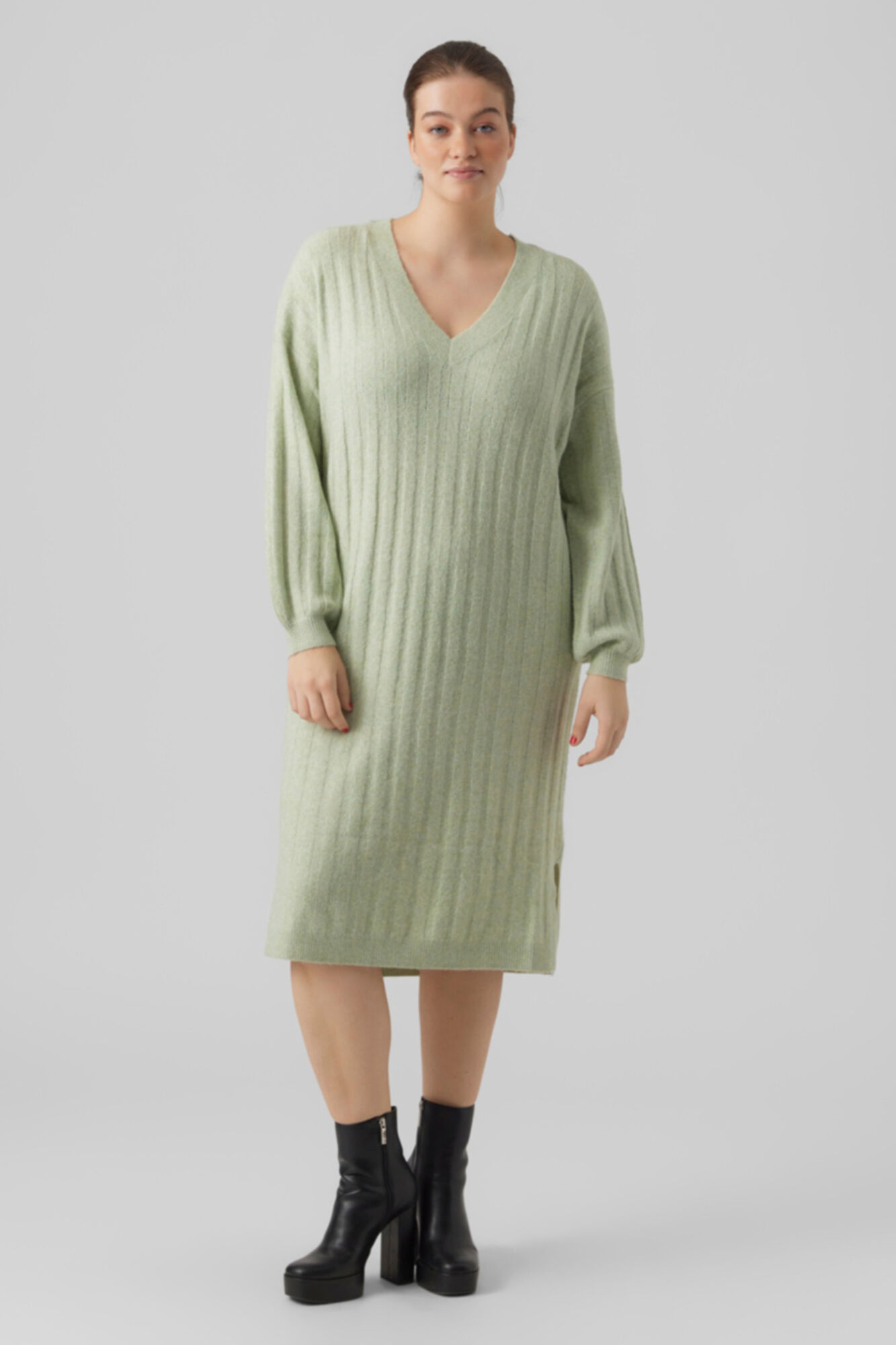 Vestido midi de malha plus size - Verde