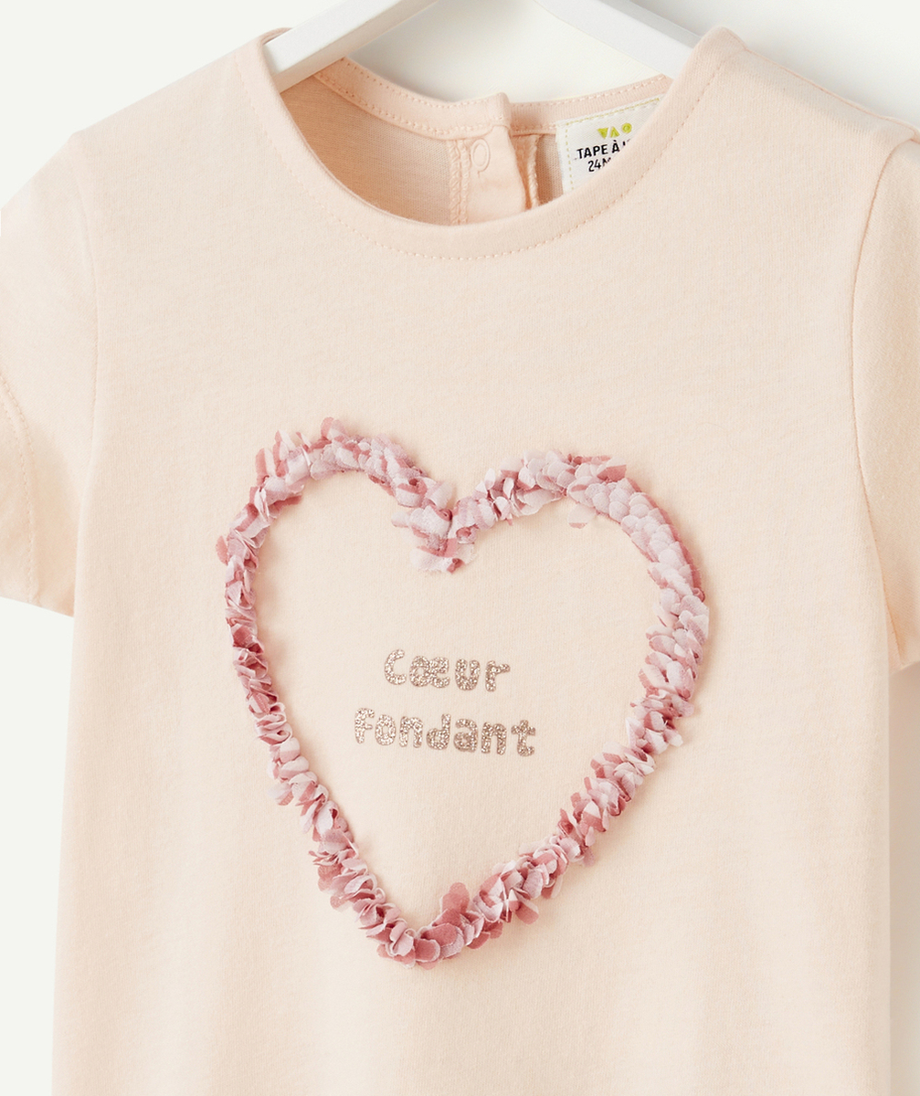 T-SHIRT BÉBÉ FILLE EN COTON BIO ROSE PÂLE AVEC COEUR