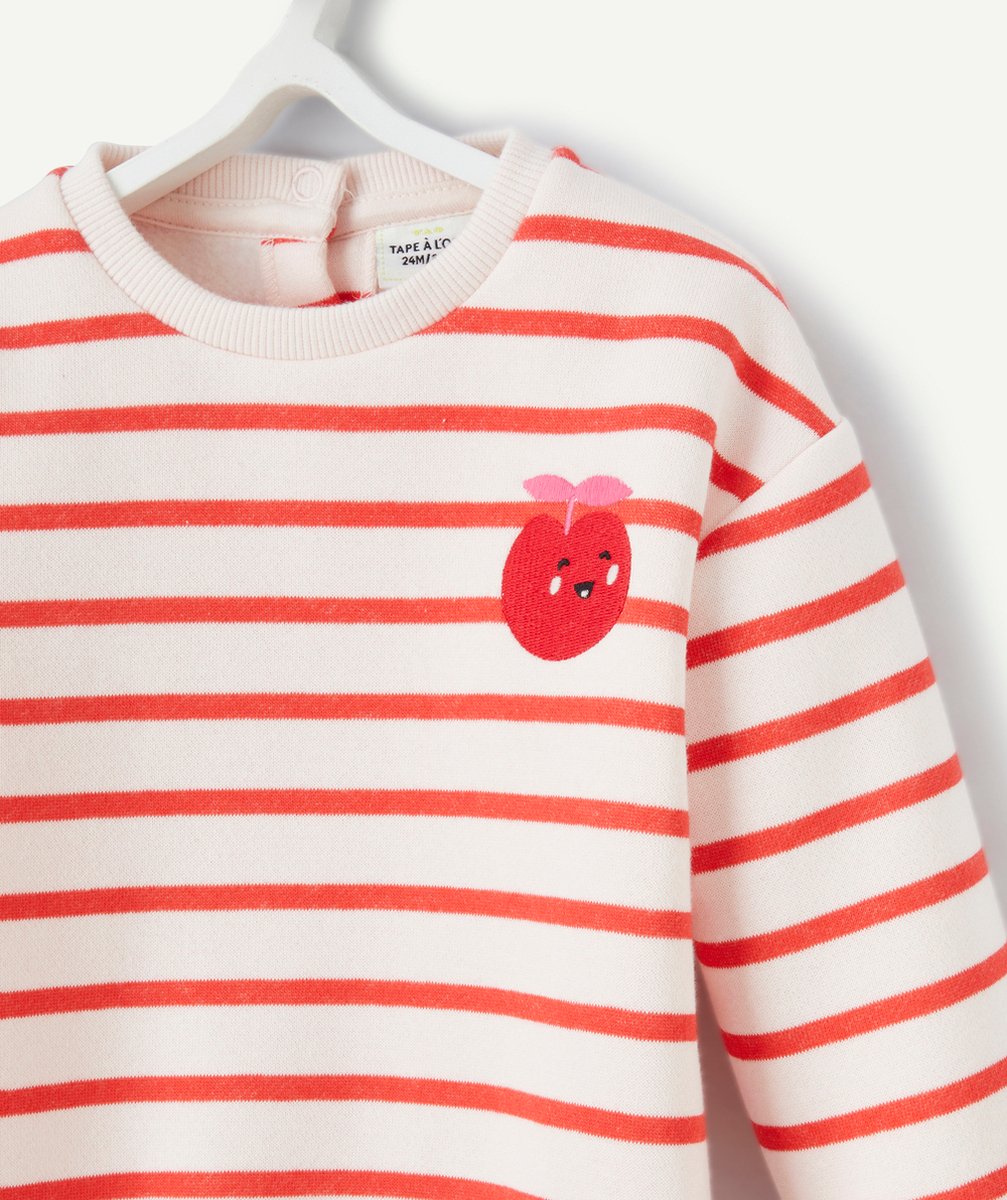 SWEAT BÉBÉ FILLE EN FIBRES RECYCLÉES RAYÉ ROUGE ET PATCH POMME