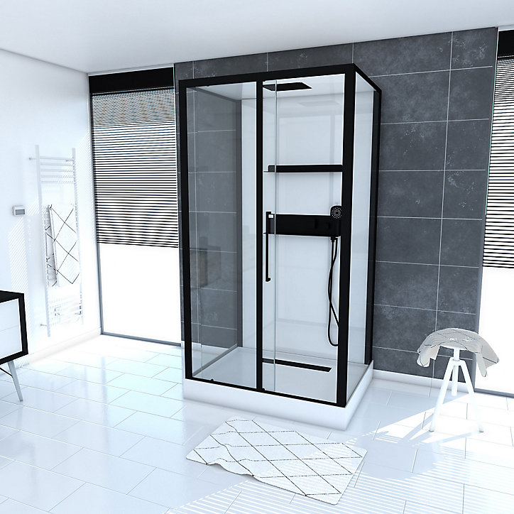 Cabine de douche rectangulaire blanc et noir Galedo Phantom 3 115 x 90 cm