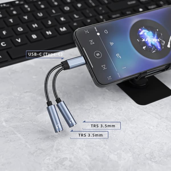 INF USB C til dobbel 3,5 mm lydadapterkabel Sort
