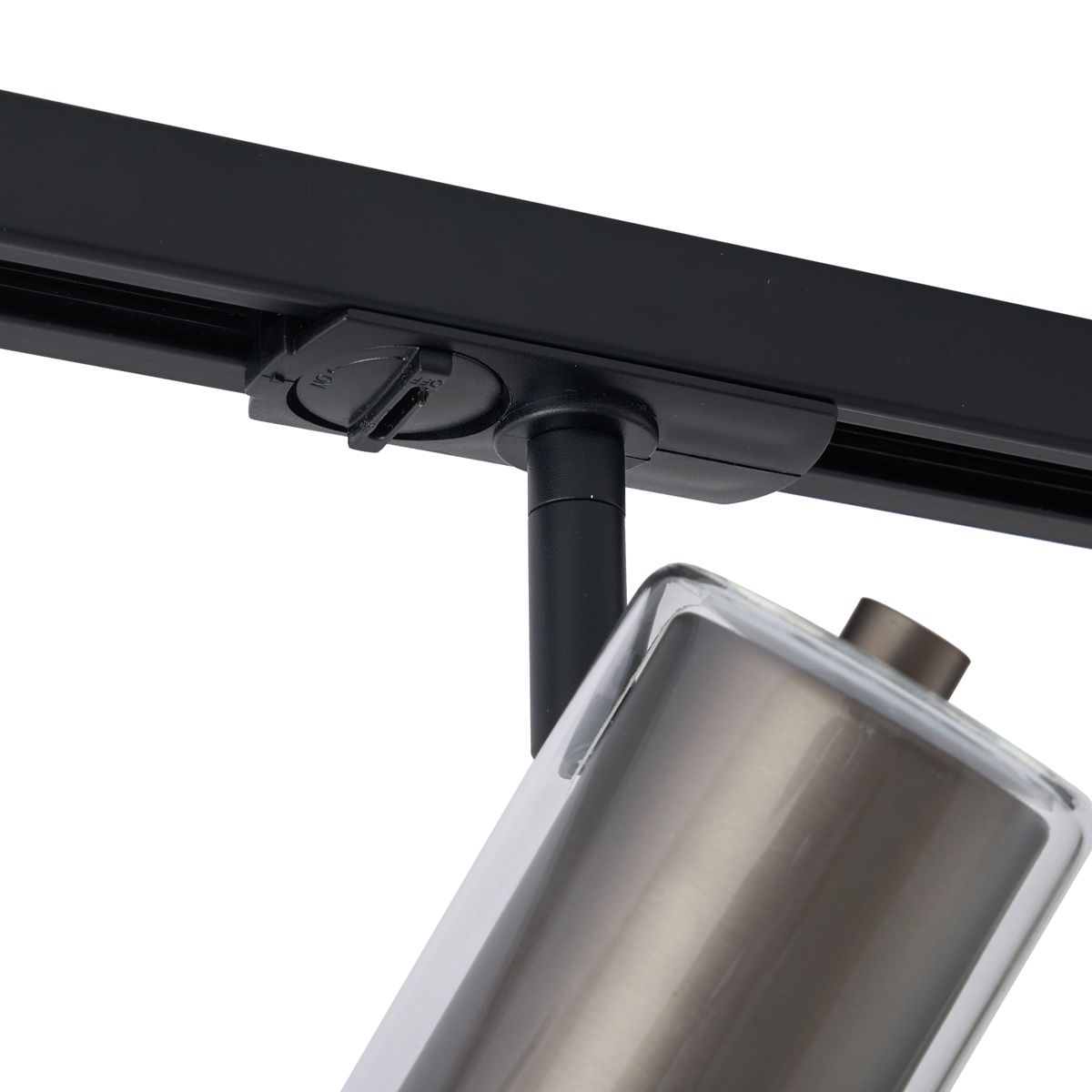 Moderne spot gunmetal met helder glas voor railsysteem 1-fase - Iconic Lloyd