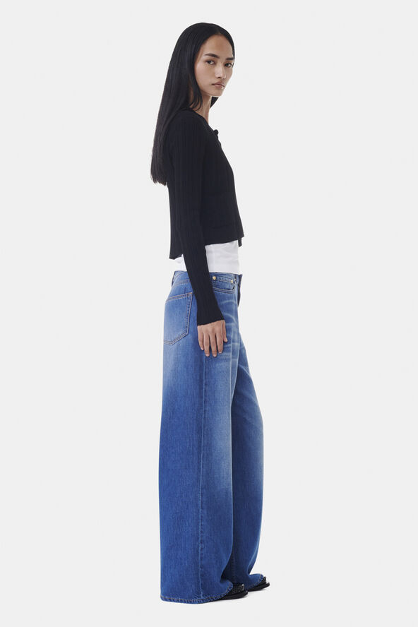 Ganni Light Viscose Rib Cardigan Black