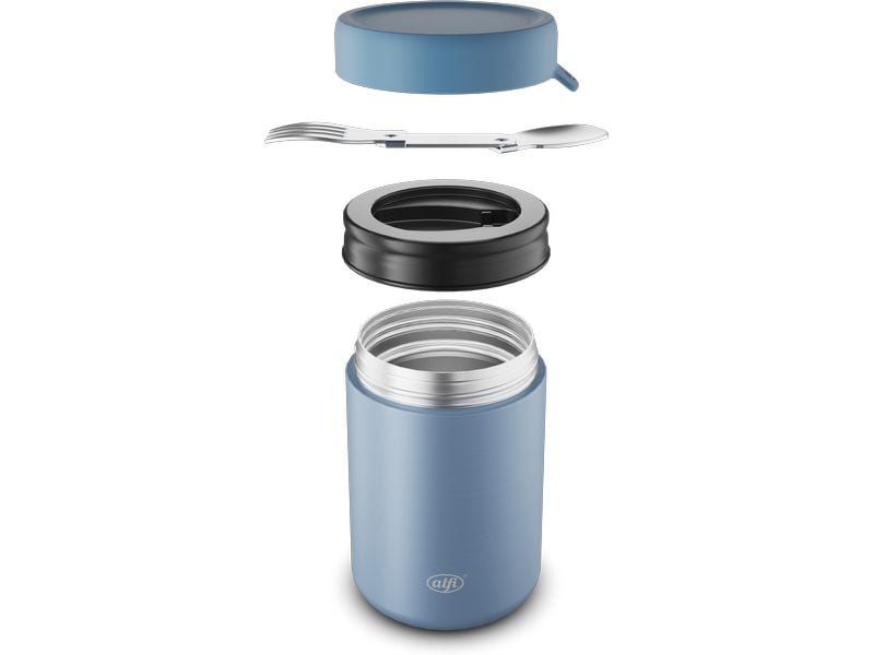 Alfi Thermo-Foodbehälter 0.35 l, Hellblau Outdoor-Behälter aus Edelstahl mit Göffel
