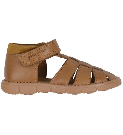 Pom Pom Sandalen - Sportlich Klettband - Camel