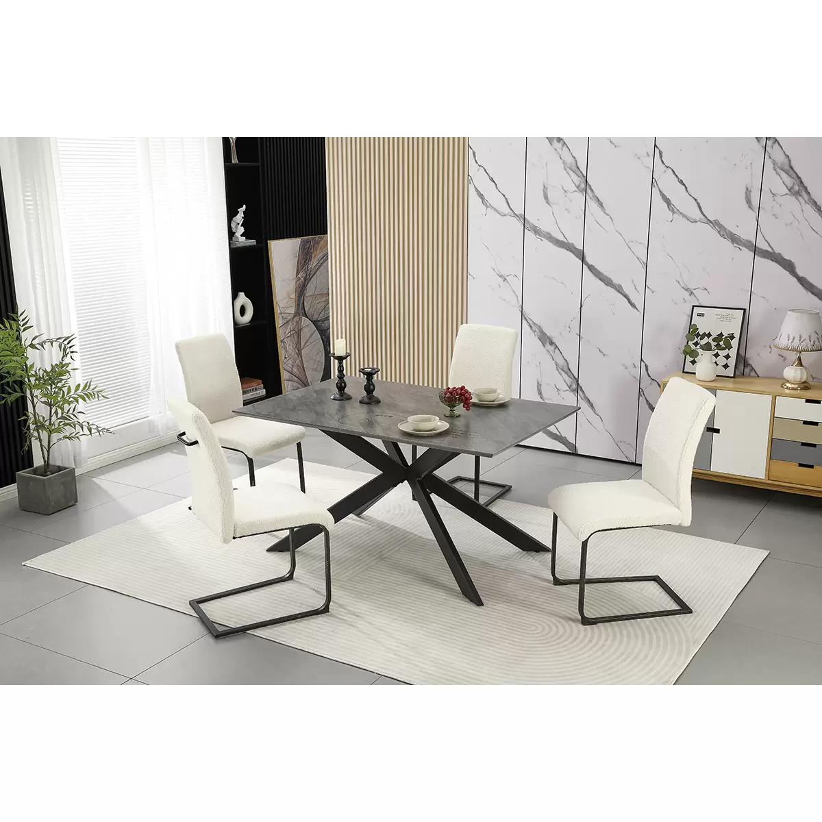 Tischgruppe Brisbane grau,schwarz,weiss