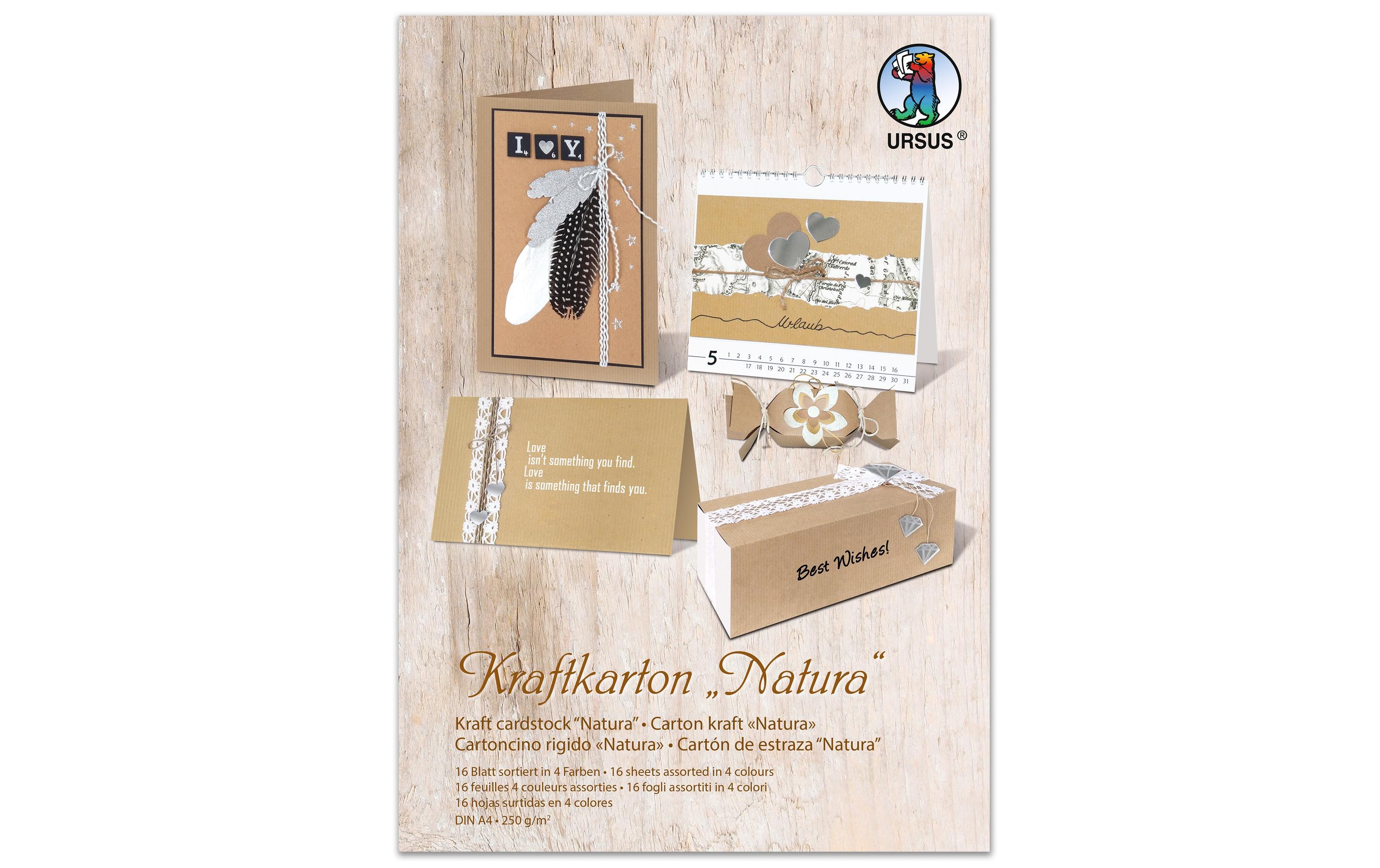 Bastelpapier Natura A4, 250 g/m², 16 Stück, BraunKraftkarton zum Kreieren von tollen Karten