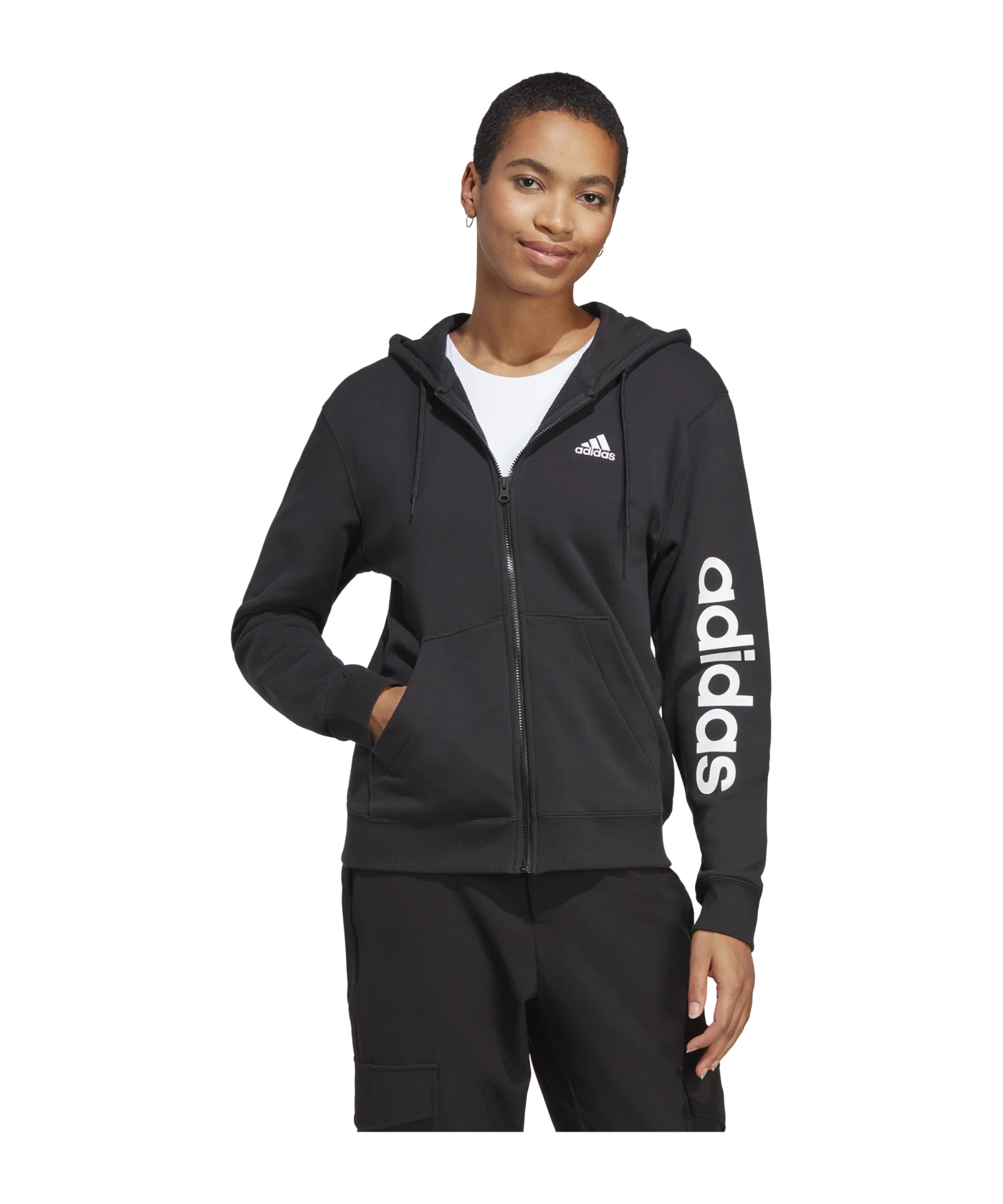 adidas Essentials Linear Full-Zip French Terry Hoodie Black