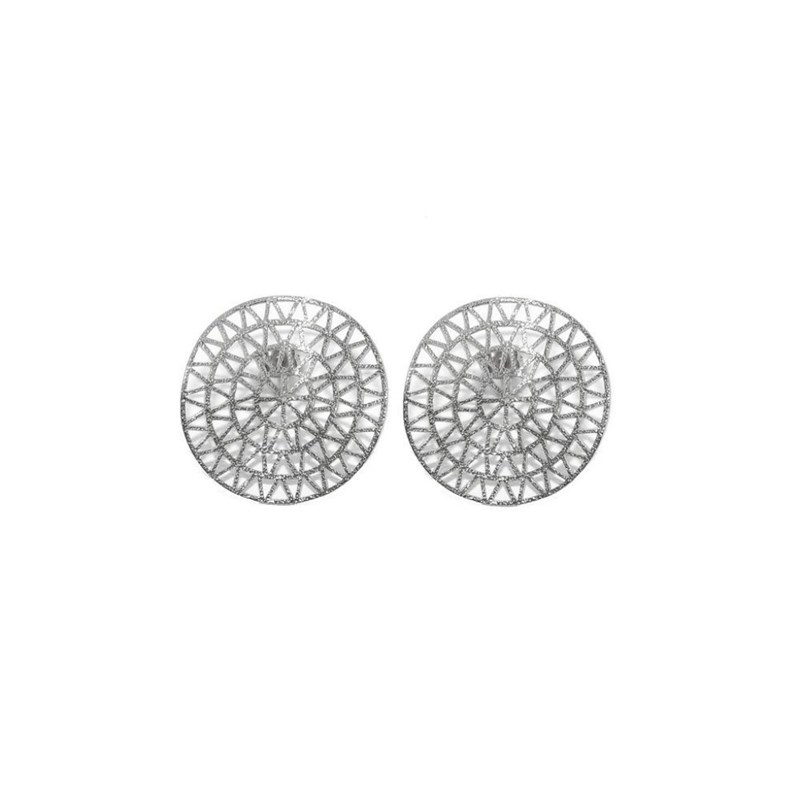 Boucles d'oreilles à clou en plaqué argent faites à la main en forme de cercle avec arabesque géométrique - Bijou de créateur