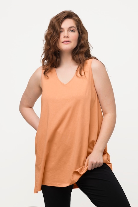Longtop, Naturfärbung, A-Linie, V-Ausschnitt, ärmellos