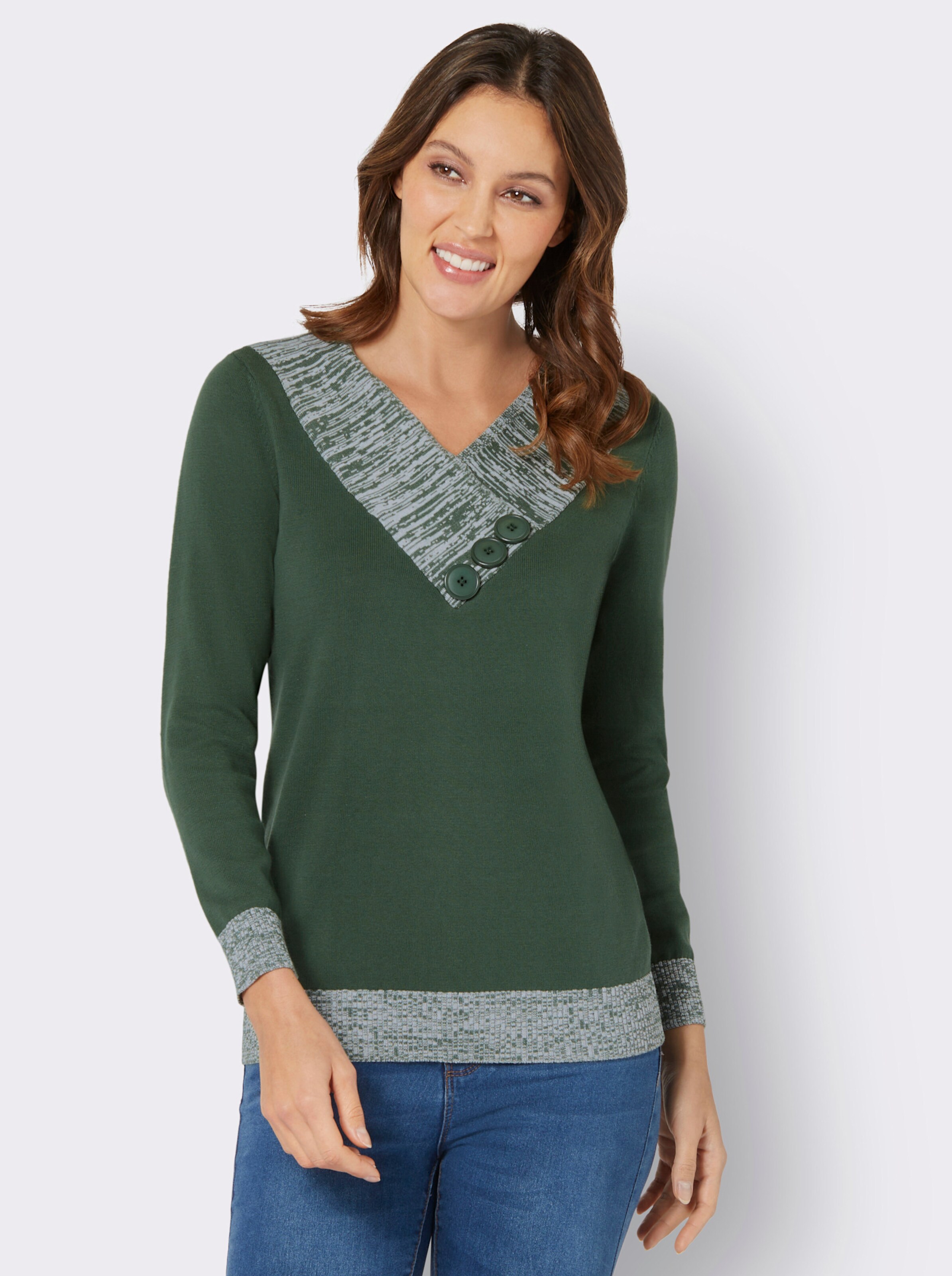 Langarm-Pullover mit Melange-Partien