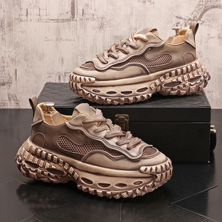 Mr Ozera - Platform Mesh Panel Veterschoenen van Imitatieleer