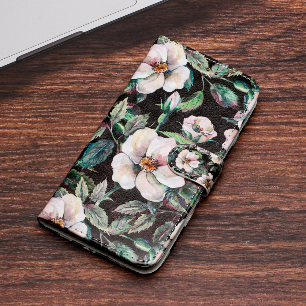 iPhone 16 Pro Leder Tasche Hülle mit Kartenfach Magnolien