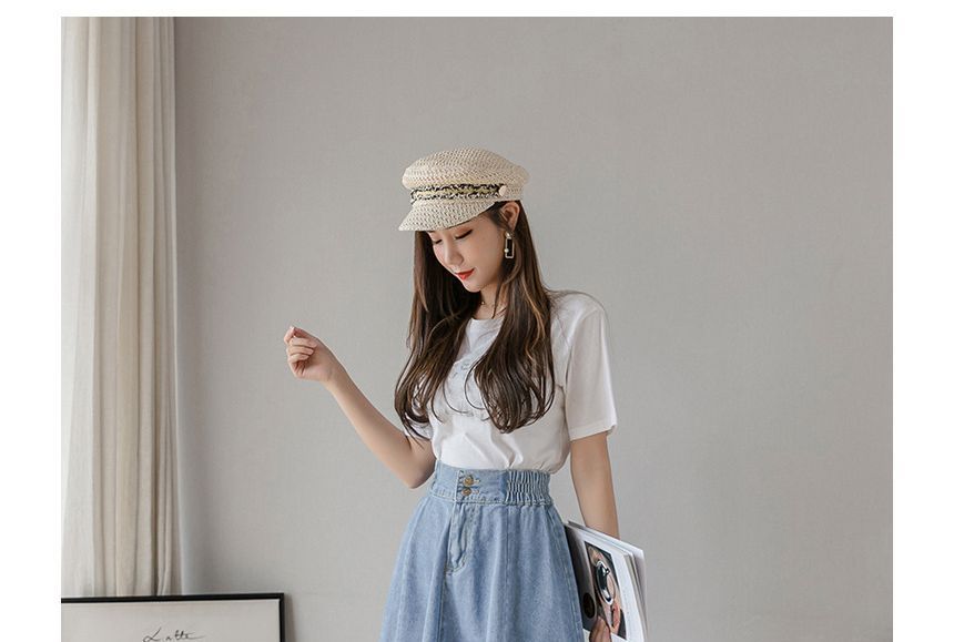 Yohana - Midi A-lijn denim rok met elastische taille en knoopsluiting