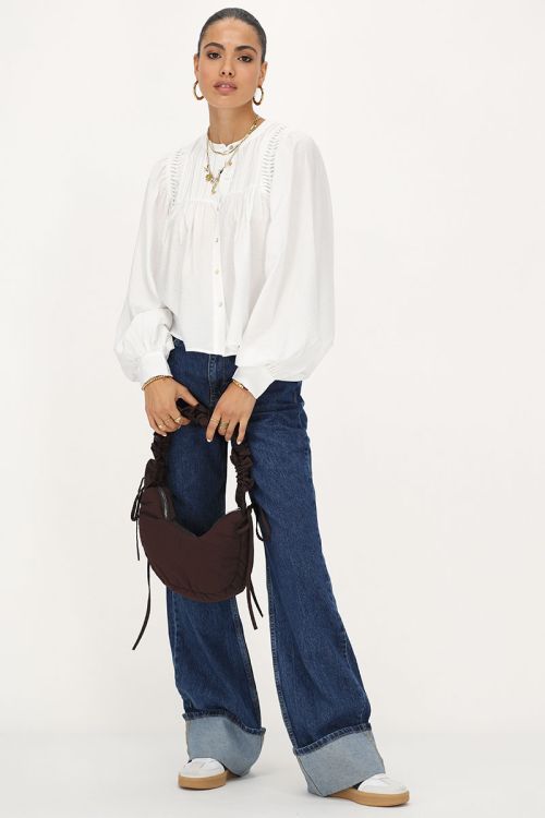 Witte blouse met pintuck & ballon mouwen