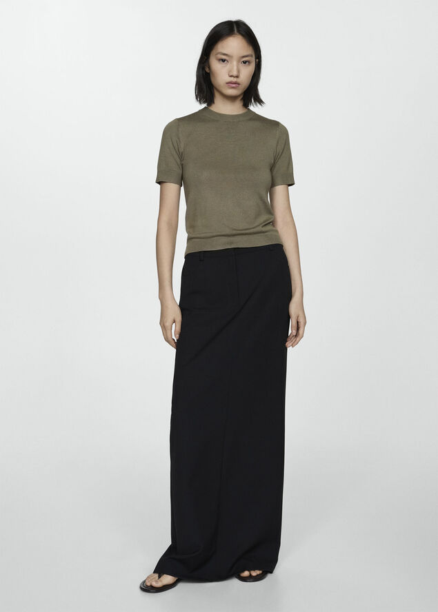 MANGO Short sleeve sweater Beige - khaki