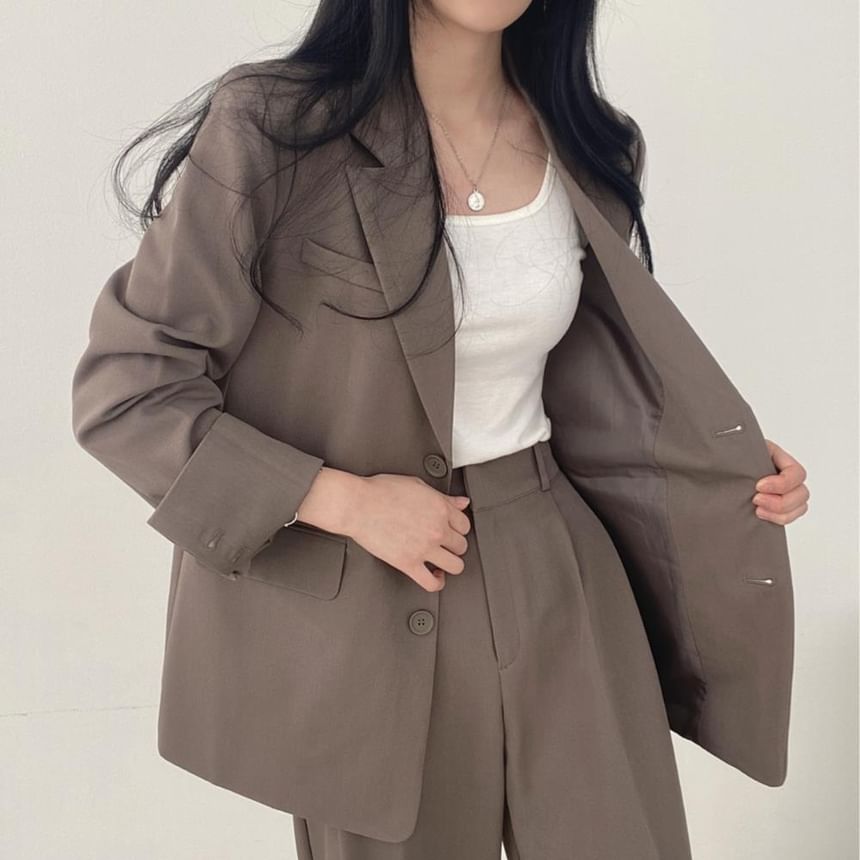 Strawolf - Effen oversized blazer / Hoge taille effen rechte broek