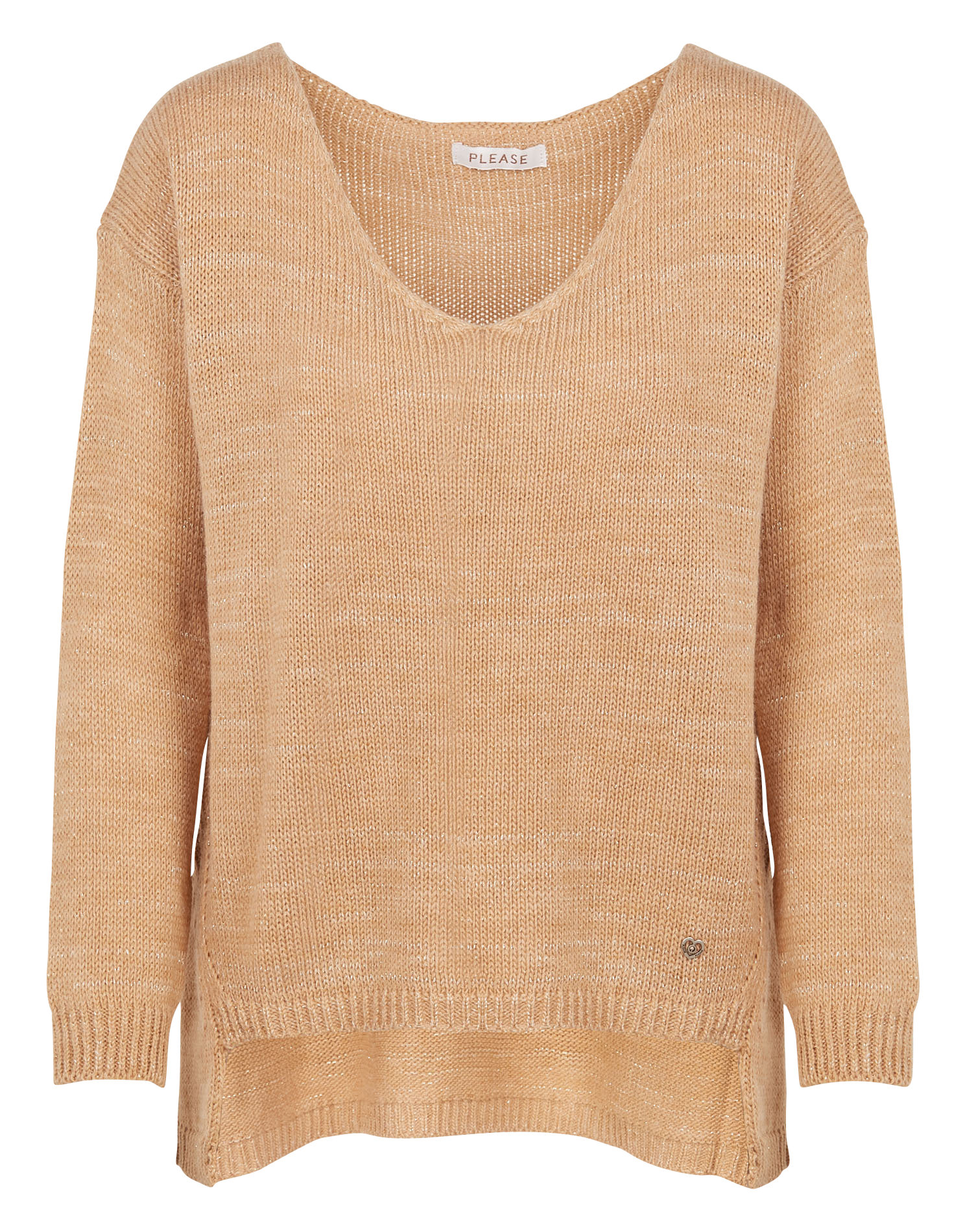 Pull col V métallisé en maille mélanée| Marron