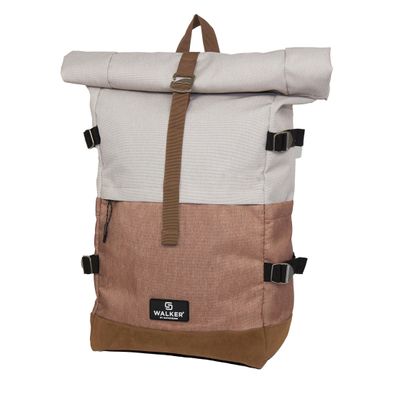 Sac à dos Walker Roll up Eco - 2 compartiments - gris clair/marron - Carpentras