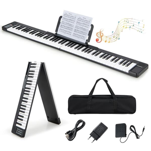 Sammenleggbart 88-tasters digitalpiano elektrisk keyboard 137 x 16,5 x 5 cm svart + hvit