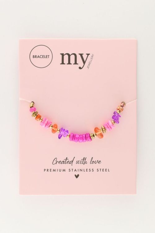 Art paarse koord armband met roze kralen
